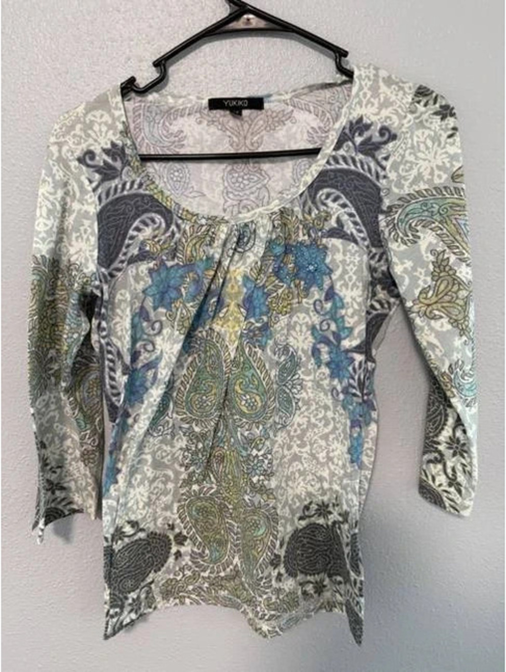 #6144 Yukiko Blue Gray Paisley Tunic Top Size M